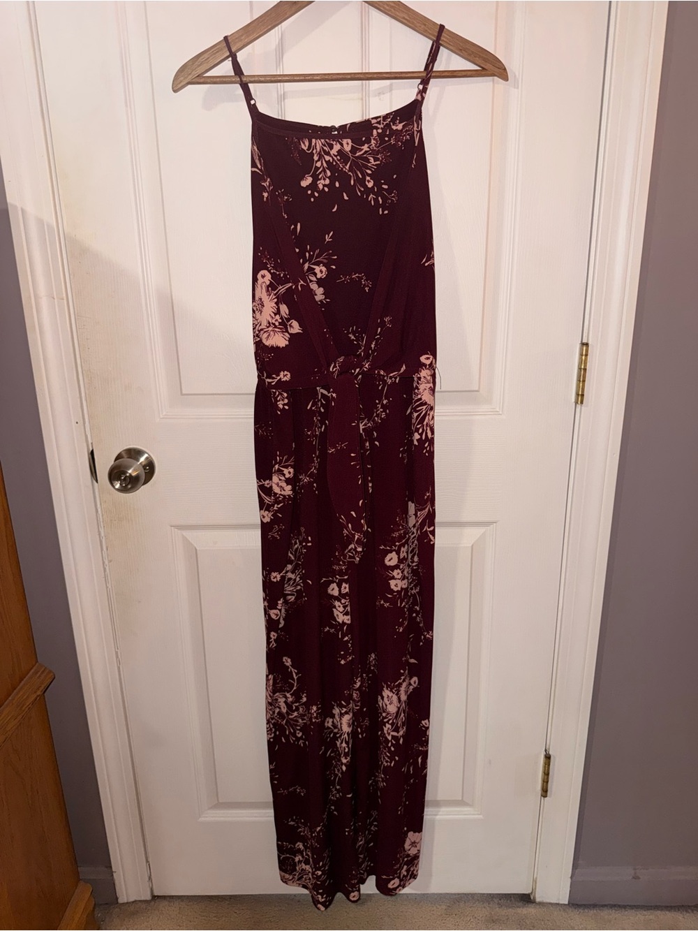 Maurices Maroon Floral Print Jumpsuit